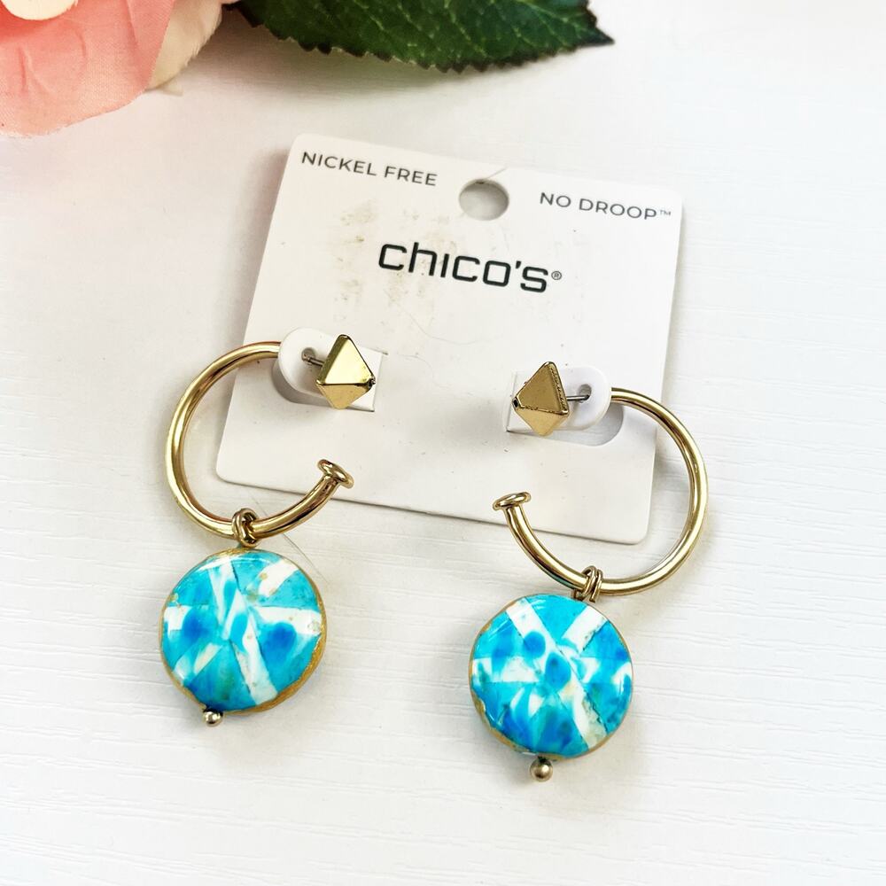NEW Chico's Teal Drop Hoop Earrings